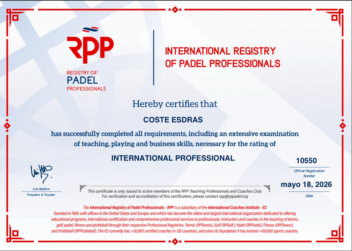 Diplôme International Professional RPP d’Esdras Coste